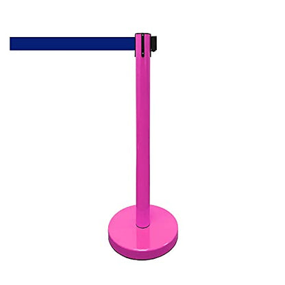 VIP Crowd Control Retractable Belt Stanchion Queue Safety Barrier Set, 36" Ht, 78" Belt (2 M.Pink Posts Blue Belt) - color: 2 M.Pink Posts Blue Belt