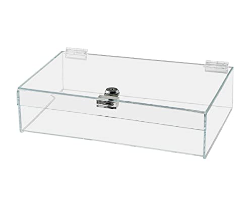Acrylic Locking Display Case with Keys 12" x 8" x 4" Clear Rectangular Lucite Countertop Tray with Lid for Artifacts Antiques Collectibles Jewelry Currency and Coins by Marketing Holders - size: 12"w x 8"d x 4"h