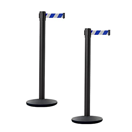 CCW 2 Pack Retractable Barrier Stanchions, 7.5 Ft Blue/White Diagonal Belt - color: Blue and White Diagonal, size: 7.5 Foot