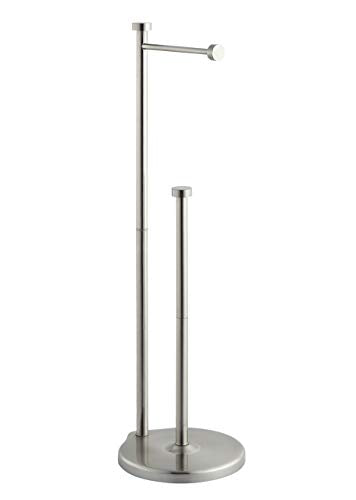 SunnyPoint Free Standing Bathroom Toilet Paper Holder Stand with Reserve, Reserve Area has Enough Space for Jumbo Roll - color: Brush Nickel