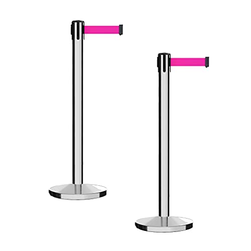 CCW Set of 2 Crowd Control Retractable Belt Barrier Stanchions, 7.5 Ft - color: Fluorescent Pink, size: 7.5 Foot