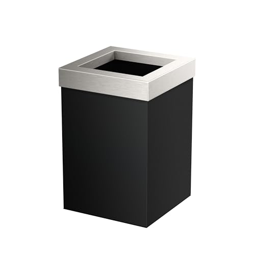 Gatco Small Bathroom Trash Can with Lid, Square 3 Gallon Stainless Steel Wastebasket, Under Sink, Matte Black and Satin Nickel, for Bathroom, Bedroom, Office (1915SN) - color: Matte Black / Satin Nickel