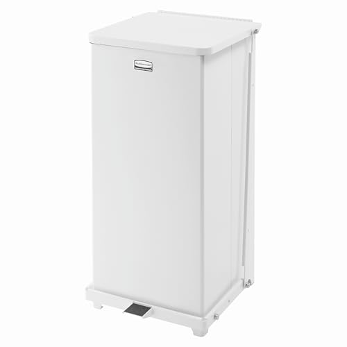 Rubbermaid Commercial Products Defenders Biohazard Step-On Trash Can 13-Gallon White Square Steel Waste Disposal in Doctors Office/Hospital/Medical/Healthcare Facilities - color: White, size: 13G