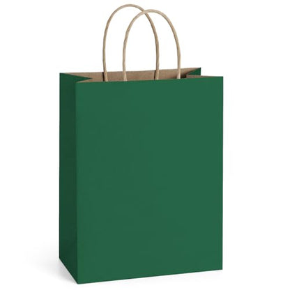 BagDream Medium Gift Bags with Handles 8x4.25x10.5 Forest Green 100Ct Bulk - color: Forest Green