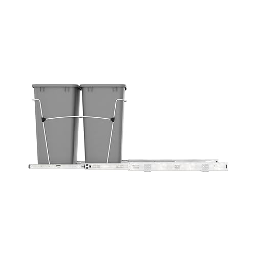 Rev-A-Shelf Double Pullout Garbage Trash Cans for Kitchen Cabinets, 35 Qt - color: Metallic Silver