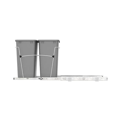 Rev-A-Shelf Double Pullout Garbage Trash Cans for Kitchen Cabinets, 35 Qt - color: Metallic Silver