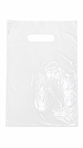 White Plastic Merchandise Bags, Die Cut Retail Shopping Bags for Small Business, Boutique & Store Packaging, 1.25 Mil, 9x12, 12x15, 15x18, Packs of 100, 200, 500 (100, 15x18) - size: 15x18