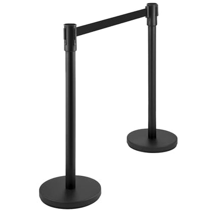 Crowd Control Stanchions, Stanchion Queue Post With Retractable Belts 6.5Ft, Easy Assembly, Crowd Control Barriers, Height 36 Inches, for Crowd Control Barriers, Pack of 2, Black