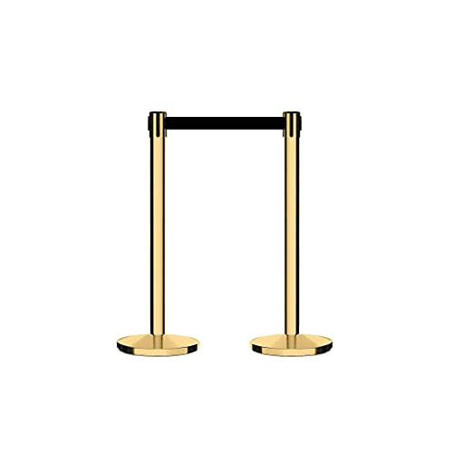 CCW Retractable Belt Barrier Stanchions, Pair, Polished Brass Posts, 7.5 Ft - color: Fluorescent Yellow, size: 7.5 Foot