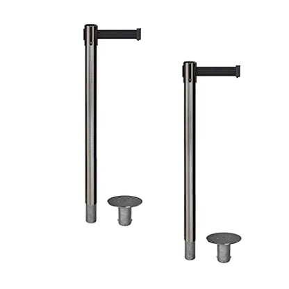 CCW Set of 2 Retractable Belt Barrier Stanchion, Removable Base, RRBB-100 (11 Foot Belt, Black with Satin Stainless Steel Post) - color: Black, size: Satin Stainless Steel