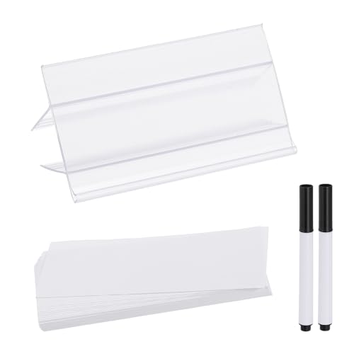 PATIKIL 3.1" x 1.8" Wire Shelf Label Holder, 20 Pack Reusable Plastic Price Tag Display Clip for 0.59" to 0.71" Thick Shelves with Paper Inserts Pens for Home Market Store, Clear - size: 3.1" x 1.8"(0.59-0.71)