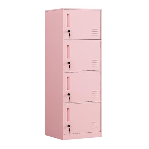 4 Door Metal Vertical Locker Storage Cabinet for Home,Office,School,Employees,4 Tier Storage Cabinet with Locking Doors,Lockable File Cabinet Organizer Lockers (Pink) - color: Pink, style: 4D