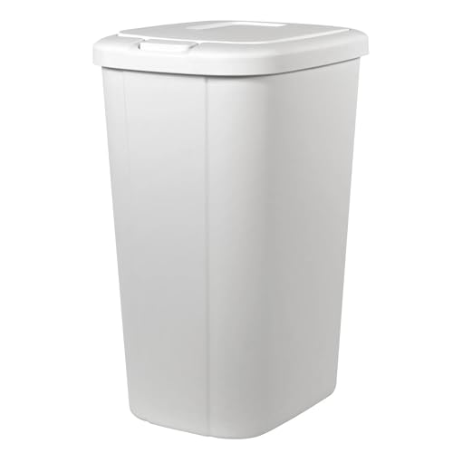 13.3 Gallon Touch Top Kitchen Trash Can, White Plastic Garbage Bin