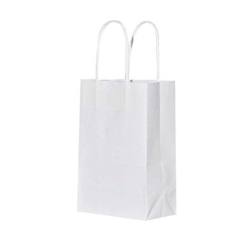 bagmad 50 Pack Sturdy Medium White Gift Paper Bags with Handles Bulk, Kraft Bags 8x4.75x10 Inch, Craft Grocery Shopping Retail Party Favors Wedding Business Sacks (White, 50pcs) - color: White