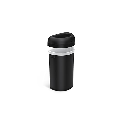 simplehuman Semi-Round Open Can, 60L / 15.9 Gallon Commercial Trash Can with Flat Back for Restaurants, Cafes, Lobbies, Dent-Resistant Heavy Gauge Steel, ADA-Compliant, Matte Black Steel - color: Matte Black, size: 60L Semi-Round