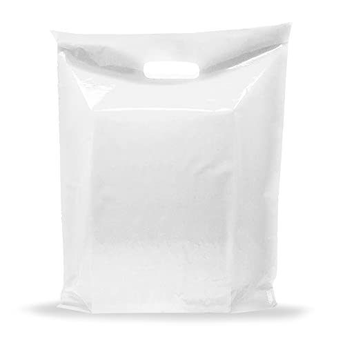 12x18 White Plastic Bags, Medium, Glossy Finish, 2 Mil Thick, 100 Pack