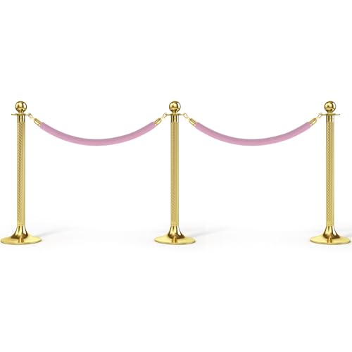 PATIKIL 3.9 Feet Pink Velvet Stanchion Rope, Crowd Control Barrier Rope with Snap Hooks for Posts Stand Queue Divider of Hotel Theater, Golden - color: Pink, size: 3 Feet