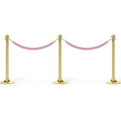 PATIKIL 3.9 Feet Pink Velvet Stanchion Rope, Crowd Control Barrier Rope with Snap Hooks for Posts Stand Queue Divider of Hotel Theater, Golden - color: Pink, size: 3 Feet