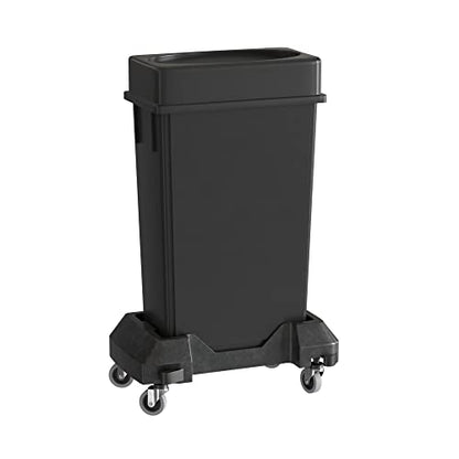 23 Gallon Black Slim Jim Trash Can with Drop Shot Lid and Dolly - color: Black, size: With Wheels, style: Drop Shot Lid