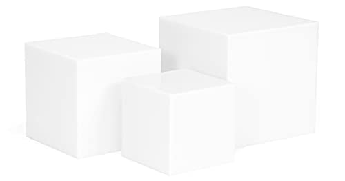 Red Co. Set of 3 Glossy White Acrylic Cube Display Nesting Riser Stands with Hollow Bottoms - color: White, size: 4",5",6" - 1 Pack