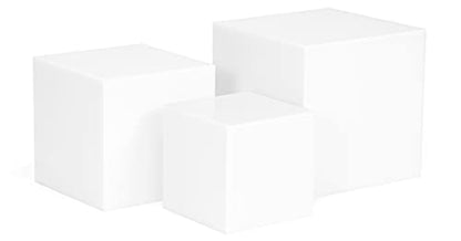 Red Co. Set of 3 Glossy White Acrylic Cube Display Nesting Riser Stands with Hollow Bottoms - color: White, size: 4",5",6" - 1 Pack