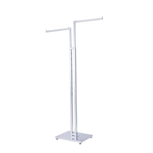 SSWBasics 2-Way Clothing Rack - Adjustable Chrome Garment Rack with Straight Arms - Sleek, Sturdy, and Durable Hanging Racks for Clothes - Ideal for Retail, Boutique, and Thrift Spaces