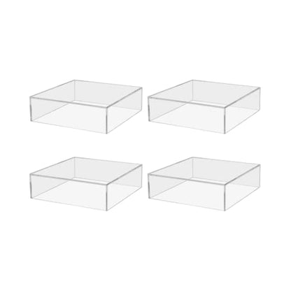 4 Pack Clear Acrylic Display Box with One Open Side No Lid 6.75" x 6.75 x 2 Versatile Plexiglass Merchandise Storage Bin or Retail Product Riser by Marketing Holders - size: 6.75" x 6.75" x 2" Clear