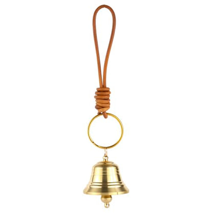 Small Brass Hanging Bell, Entry Doorbell Chime on Leather Rope