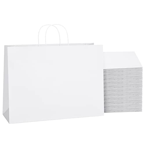 SHOPDAY White Paper Bags with Handles 16x6x12, 25 Pack Large Kraft Bags - color: White