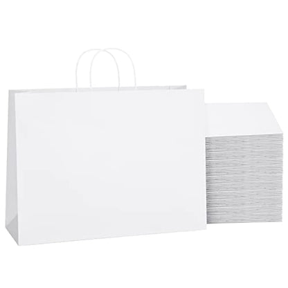 SHOPDAY White Paper Bags with Handles 16x6x12, 25 Pack Large Kraft Bags - color: White