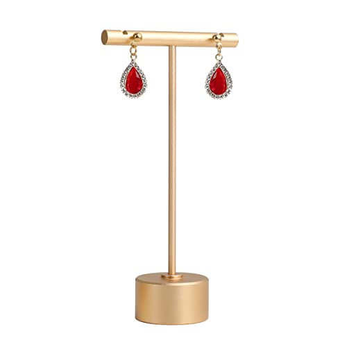 Gold Metal Small Earring T Bar Stand Retail Display Holder, Retail Jewelry photography props for Show【Gold-Round Base Height 4.5"】 - color: Gold, size: Low