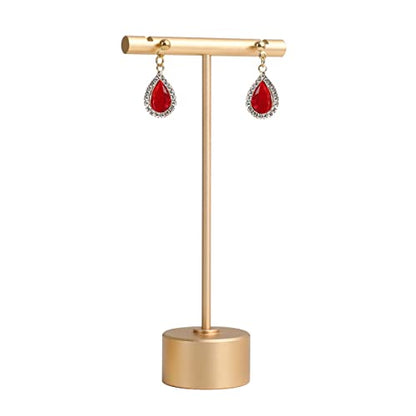 Gold Metal Small Earring T Bar Stand Retail Display Holder, Retail Jewelry photography props for Show【Gold-Round Base Height 4.5"】 - color: Gold, size: Low