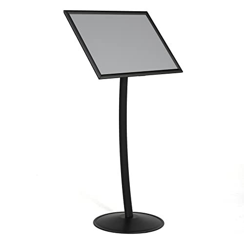 M&T Displays Simplistic Curved Menu Board 18x24 inch Black Pedestal Sign Holder Floor Standing Aluminum Front Loading Easy Open Poster Advertisement Sign Holder for Restaurant Cafe Hotel