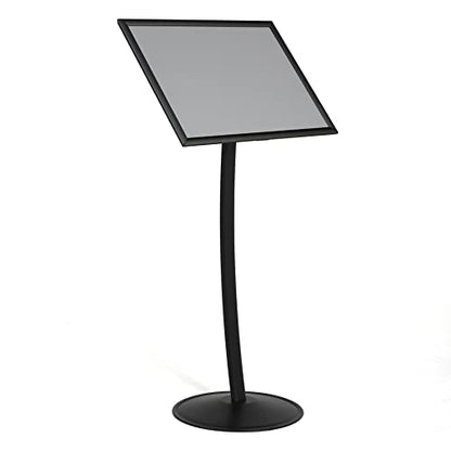 M&T Displays Simplistic Curved Menu Board 18x24 inch Black Pedestal Sign Holder Floor Standing Aluminum Front Loading Easy Open Poster Advertisement Sign Holder for Restaurant Cafe Hotel