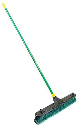 Quickie Bulldozer 24-Inch Multi-Surface Push Broom, 60" Wood Handle, Green, for Outdoor/Indoor Sweeping/Cleaning - size: 24 Inch, style: Multi Surface