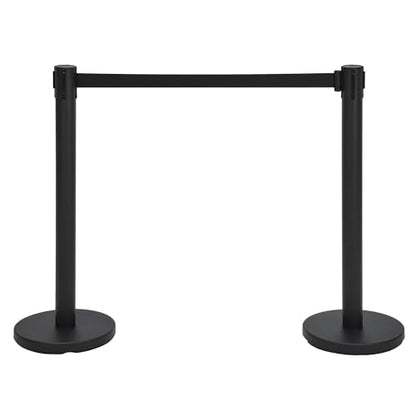 Set of 2 Stanchions with Retractable Belts, Black Crowd Control Barriers with Non Slip Heavy Base, Easy Connect Assembly Stanchion Posts for Event Entries, Airport Lines - 6.6 Ft Belts