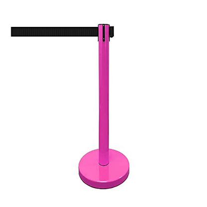 VIP Crowd Control Retractable Belt Stanchion Queue Safety Barrier Set, 36" Ht, 78" Belt (2 M.Pink Posts Black Belt) - color: 2 M.Pink Posts Black Belt
