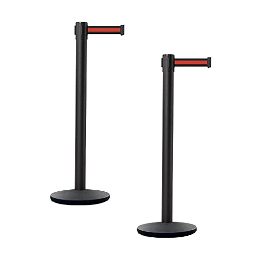 CCW 2 Pack Retractable Belt Barrier Stanchions, 7.5 Ft Black and Red Stripe - color: Black and Red Horizontal Stripe, size: 7.5 Foot