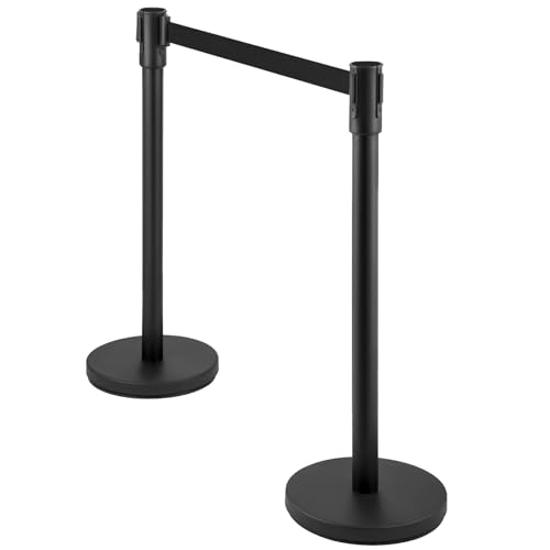 2 PCS 36" Crowd Control Stanchions - 6.5Ft Retractable Belt Barriers, Easy Assembly Black Stanchion Set for Store Queues Airport Lines Events