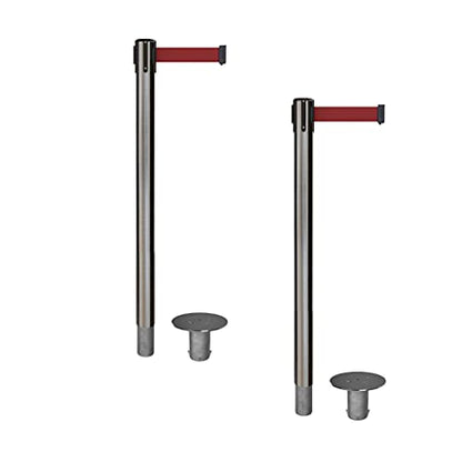 CCW RRBB-100 Retractable Belt Barrier Stanchions, 2-Pack, 11 Ft Maroon Belt - color: Maroon, size: Satin Stainless Steel
