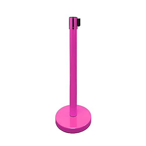 VIP Crowd Control Retractable Belt Stanchion Queue Safety Barrier Set, 36" Ht, 78" Belt (2 M.Pink Posts Red Belt) - color: 2 M.Pink Posts Red Belt