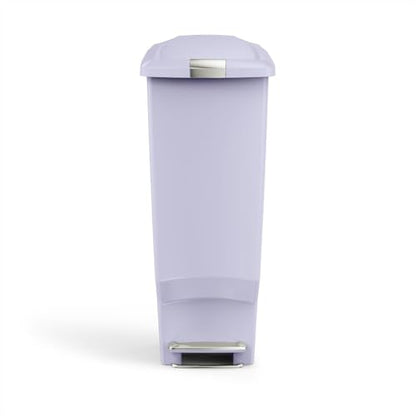 simplehuman Slim Step Can, 40L / 10.6 Gallon Space-Efficient Kitchen Trash Can, Studio Edition, Pet-Proof Slide Lock, 150,000-Step Pedal, Wheels, Lilac Plastic - color: Lilac