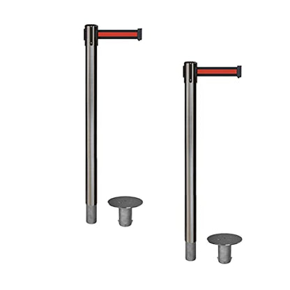 CCW RRBB-100 Retractable Belt Barrier Stanchions, 11-Foot, Set of 2 - color: Black Wth Red Horizontal Stripe, size: Satin Stainless Steel