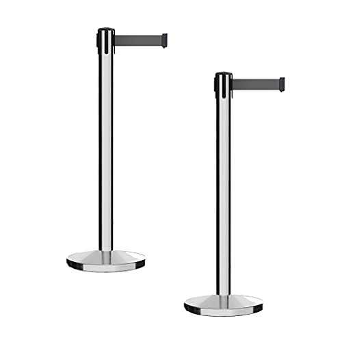 CCW Set of 2 Crowd Control Retractable Belt Barrier Stanchions, 7.5 Ft - color: Dark Grey, size: 7.5 Foot