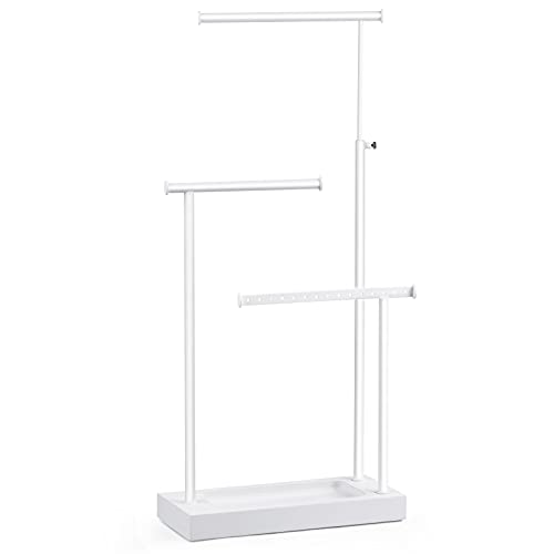 SRIWATANA White Jewelry Organizer Stand, Extra Tall 3-Tier Necklace Holder - color: white