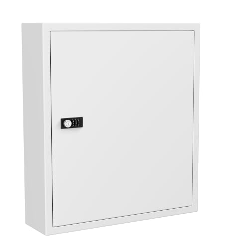 Key Cabinet Lock Box with 131-Keys: Steel Wall Mount Key Box Organizer - Large Storage and Secure Combination Lock Boxes for Home Office Business - White - color: Matte White