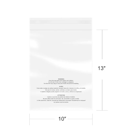 iMailer - 500 Pcs - 10" x 13" Clear Poly Bags for Clothing - Self Seal Suffocation Warning Plastic Poly Bags 1.6 Mil for Shipping, Packaging, T-Shirt - Permanent Adhesive - size: 10" x 13", style: Permanent Glue