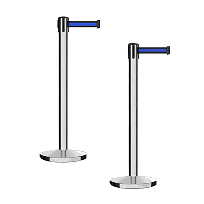 Crowd Control Warehouse Retractable Belt Barrier Stanchions, 2 Pack, 7.5 Ft - color: Black and Blue Horizontal Stripe, size: 7.5 Foot