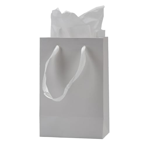 Aosric White Gift Bags with Tissue Paper, 30 Pack, 5x3x8 Inch - color: White