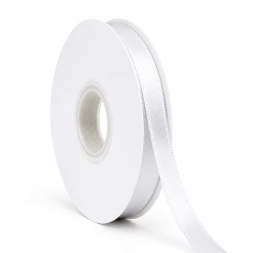 White Ribbon Satin Ribbon 3/8 Inch x 50 Yards with Spool - color: White